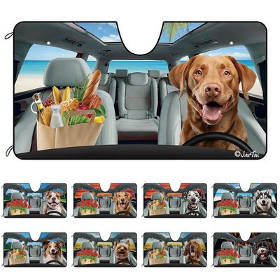 JaeTou Dog Vehicle Windshield Sunshade for Car, Chesapeake Bay Retriever Dog with Beach Sunset Flowers Background, UV Ray Reflector Sun Protector Sun Shade Visor, Keep Vehicle Cool, 51" x 26.8"