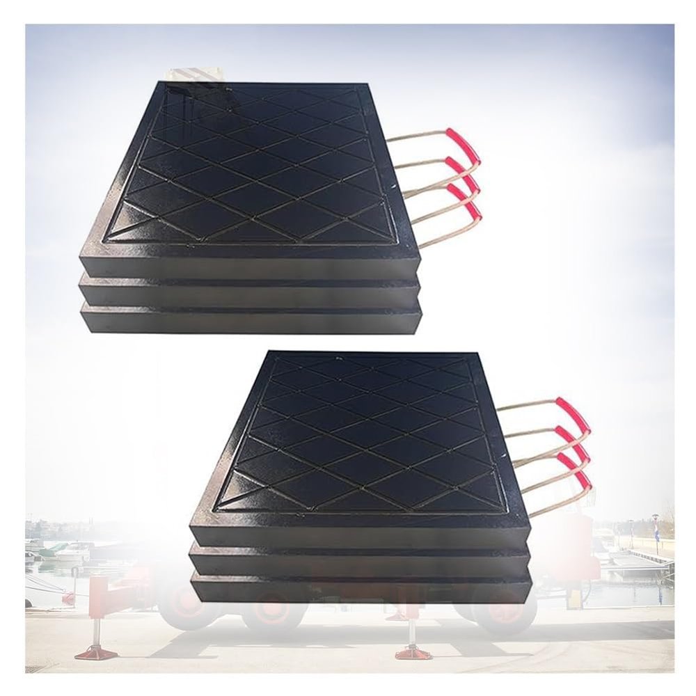 GZHERVICES Jack Landing Pad, Outrigger Jack Pads, Heavy Duty Stabilizing Outrigger Pads, RV Leveling Blocks for Tow, Service Truck, Trailer, Crane, Wrecker Landing Gear(Black-6pcs,400x400x60mm)