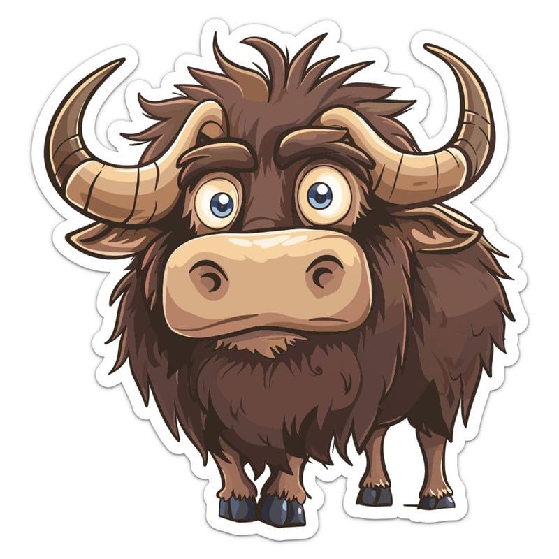 Cute Bison Sticker - Waterproof Durable Adhesive UV-Resistant Vinyl Decal for Car Bumper, Laptop, Water Bottle, Wall, and Window, Size - 5'' Longer Side