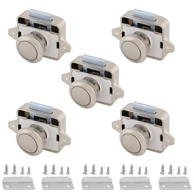 MTSmart RV Cabinet Locks, ABS Push Button Cabinet Latch for RV Motorhome Camper Truck Caravan Van Yacht Boat Marine, Camper Cupboard Knob RV Cabinet Latches (5 PC Pearl Nickel)