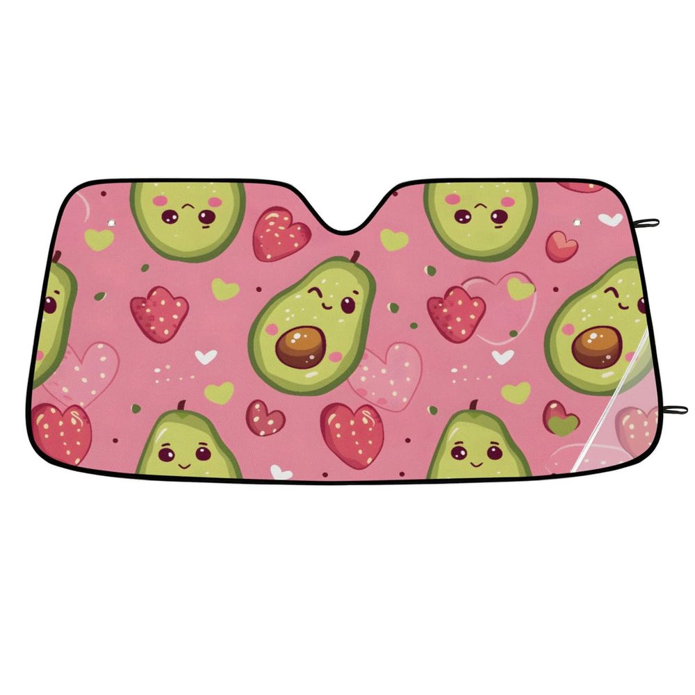 Car Windshield Sun Shade Cute Avocado Foldable Sun Visor Protection Car Interior, Car Sunscreen Blocks UV Rays Heat Protection for Cars,Trucks,SUVs(55x27.5 inches)
