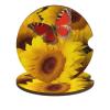 Car Cup Coaster 2PCS Car Cup Holder Coaster Yellow Sunflowers with Red Butterfly Car Coaster Non-Slip Cup Holder Coasters with A Finger Notch Interior Decoration Shockproof Drink Mat for Most Vehicle view 1
