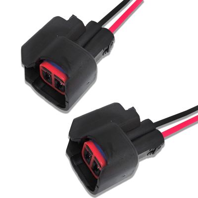 Pack Of 2 Ev6 Ev14 Car Fuel Injector Connector,Fuel Injector Harness Connector With Wire Suitable For Most Cars Parts Black