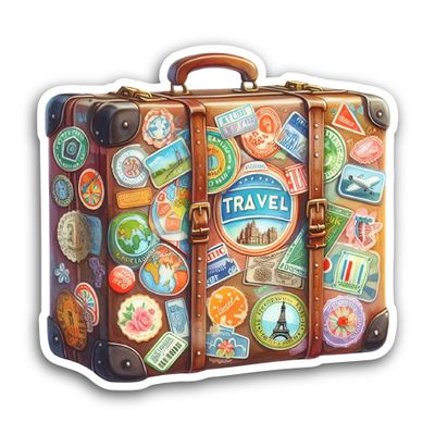 2 (Pieces) 3" and 5" Travel Stickers On Suitcase Sticker, Waterproof Vinyl Decals for Many Purpose Like Cars, Trucks, Laptops, Phones, Windows and More