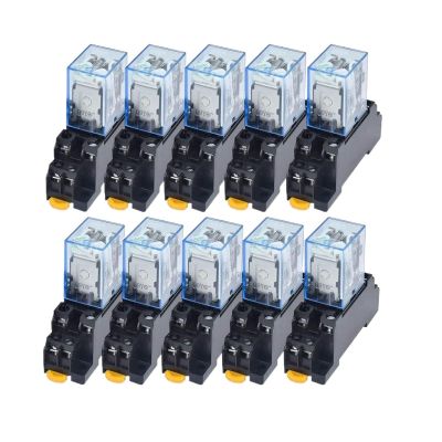 QZLIBEFUD 10set AC/DC 12V 24V 36V 48V 110V 220V Coil Power Relay LY2NJ DPDT 8 Pin HH62P JQX-13F with Socket Base OK(AC,24V)