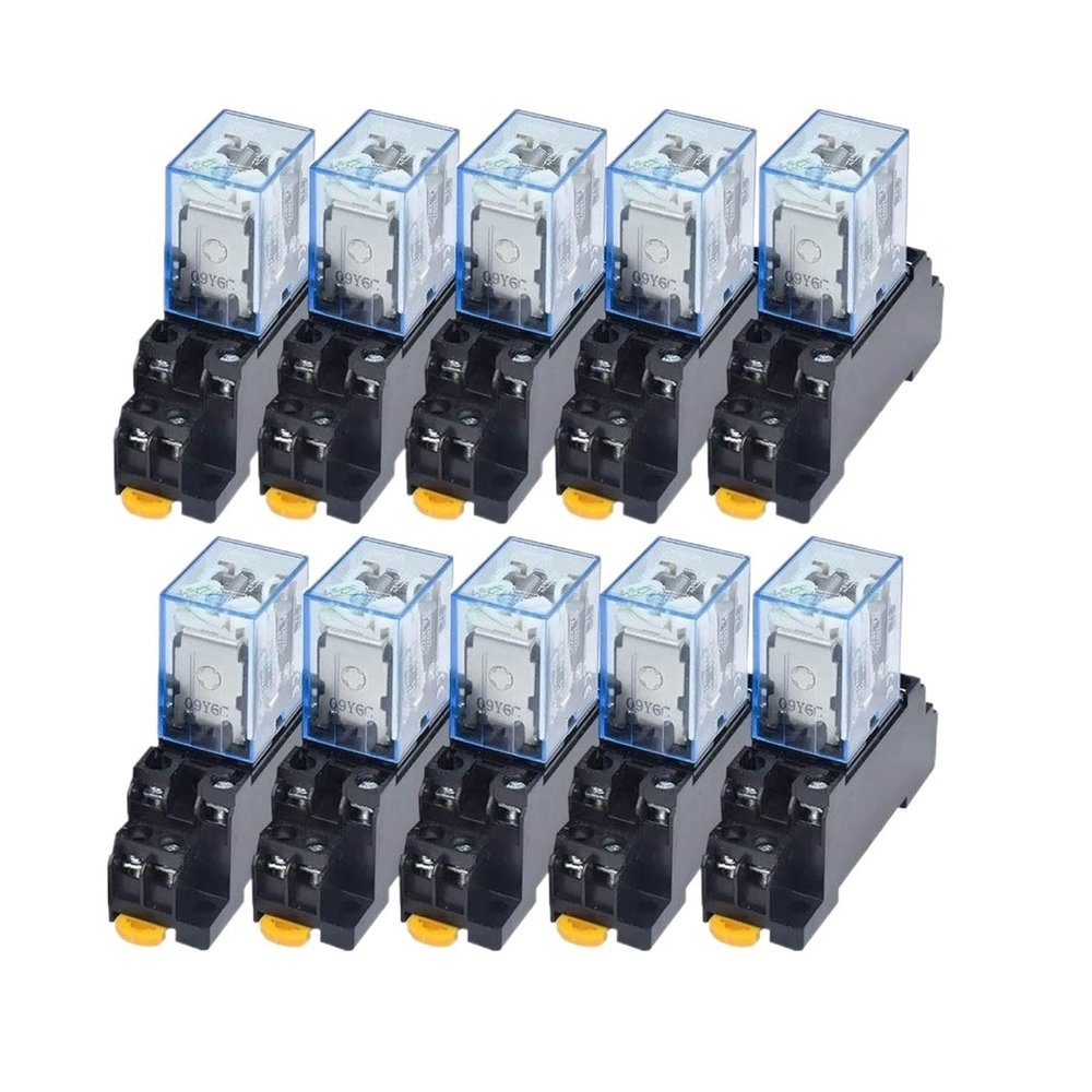 QZLIBEFUD 10set AC/DC 12V 24V 36V 48V 110V 220V Coil Power Relay LY2NJ DPDT 8 Pin HH62P JQX-13F with Socket Base OK(AC,24V)