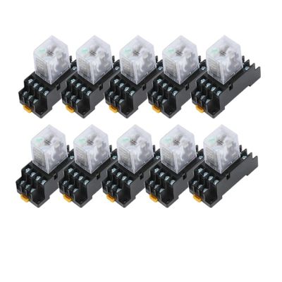 QZLIBEFUD 10PCS MY4NJ New patternDC 12V 24V 36V 48V 110V 220V 380V Coil 5A 4NO 4NC Power Relay DIN Rail 14 Pin time Relay with Socket Base(AC,220V)