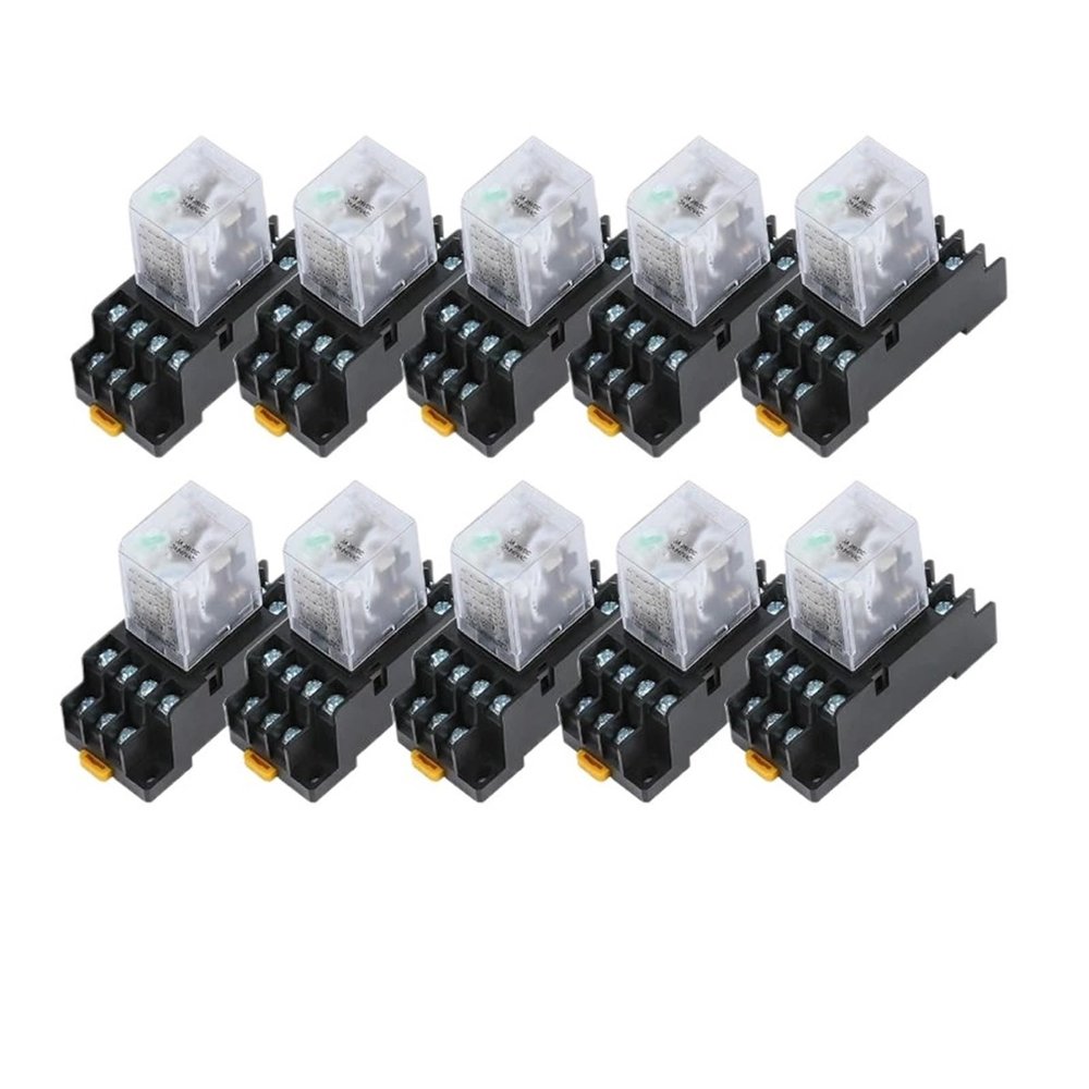 QZLIBEFUD 10PCS MY4NJ New patternDC 12V 24V 36V 48V 110V 220V 380V Coil 5A 4NO 4NC Power Relay DIN Rail 14 Pin time Relay with Socket Base(AC,220V)