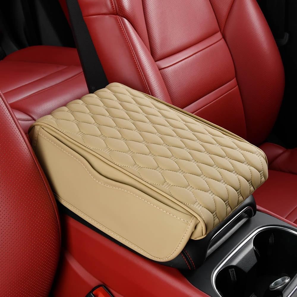 JSLYF for Jeep Commander 1. Generation 2006 2007 2008 Car Center Console Cover, Leather Memory Foam Protection Pad, Hand Rest Pillow with Height Increase, Interior Accessory,Beige, normal