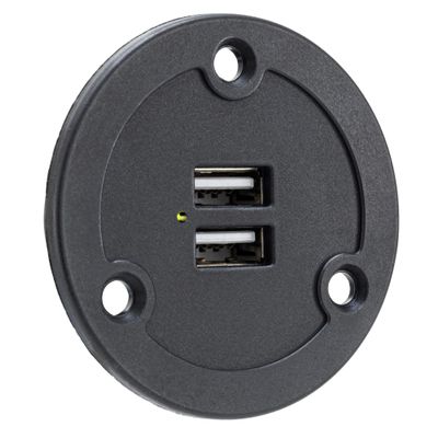 RecPro RV Black USB Charger Outlet | Two USB Ports | LED Indicator | 9-16V Input | 5V Output | 2.4 Amp (Round)