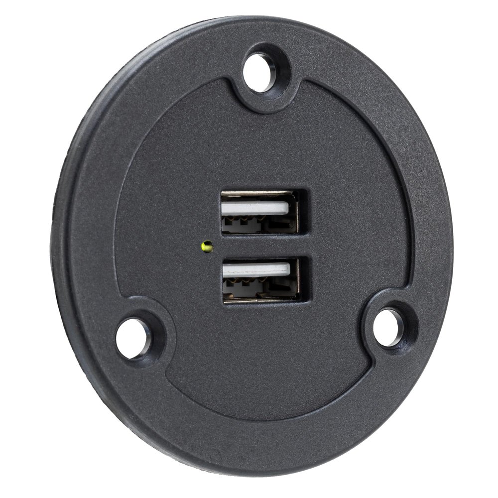 RecPro RV Black USB Charger Outlet | Two USB Ports | LED Indicator | 9-16V Input | 5V Output | 2.4 Amp (Round)