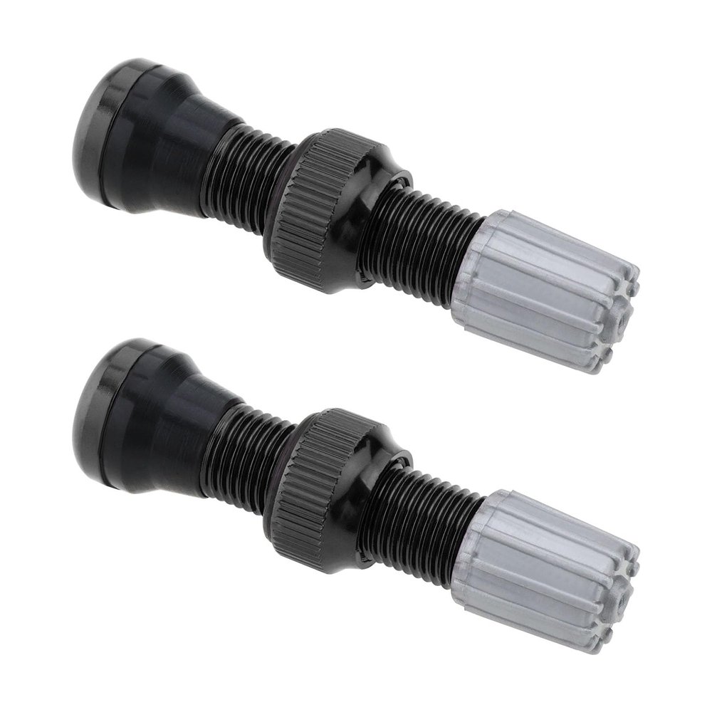 Micro Traders 2pcs 40mm Tubeless Air Valve Alloy Tyre Valve Round Base Small Size Valves for Road Bike Tubeless Valve Stem Black(with Caps)