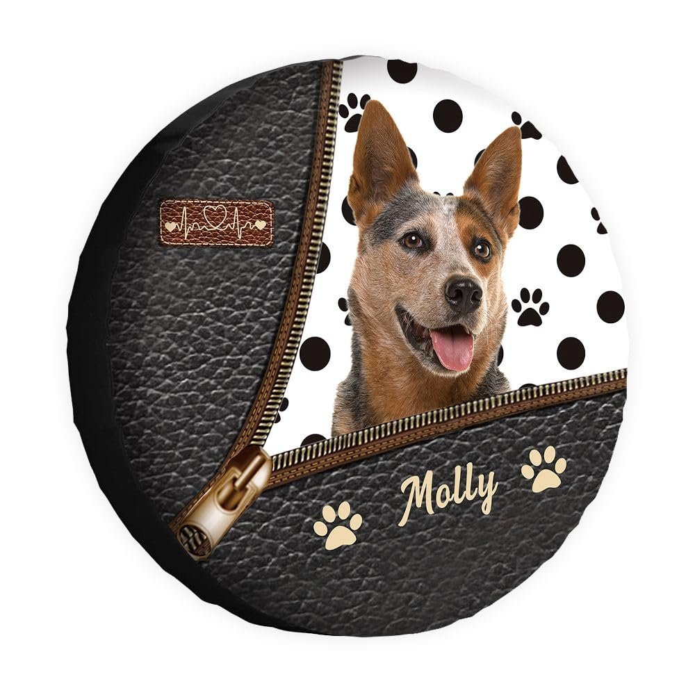 GABSHAIM Custom Name Australian Cattle Tire Cover Funny Dog Paws Polka Dots Tire Wheel Covers Protectors Tyre Covers 15 Inch Style 2