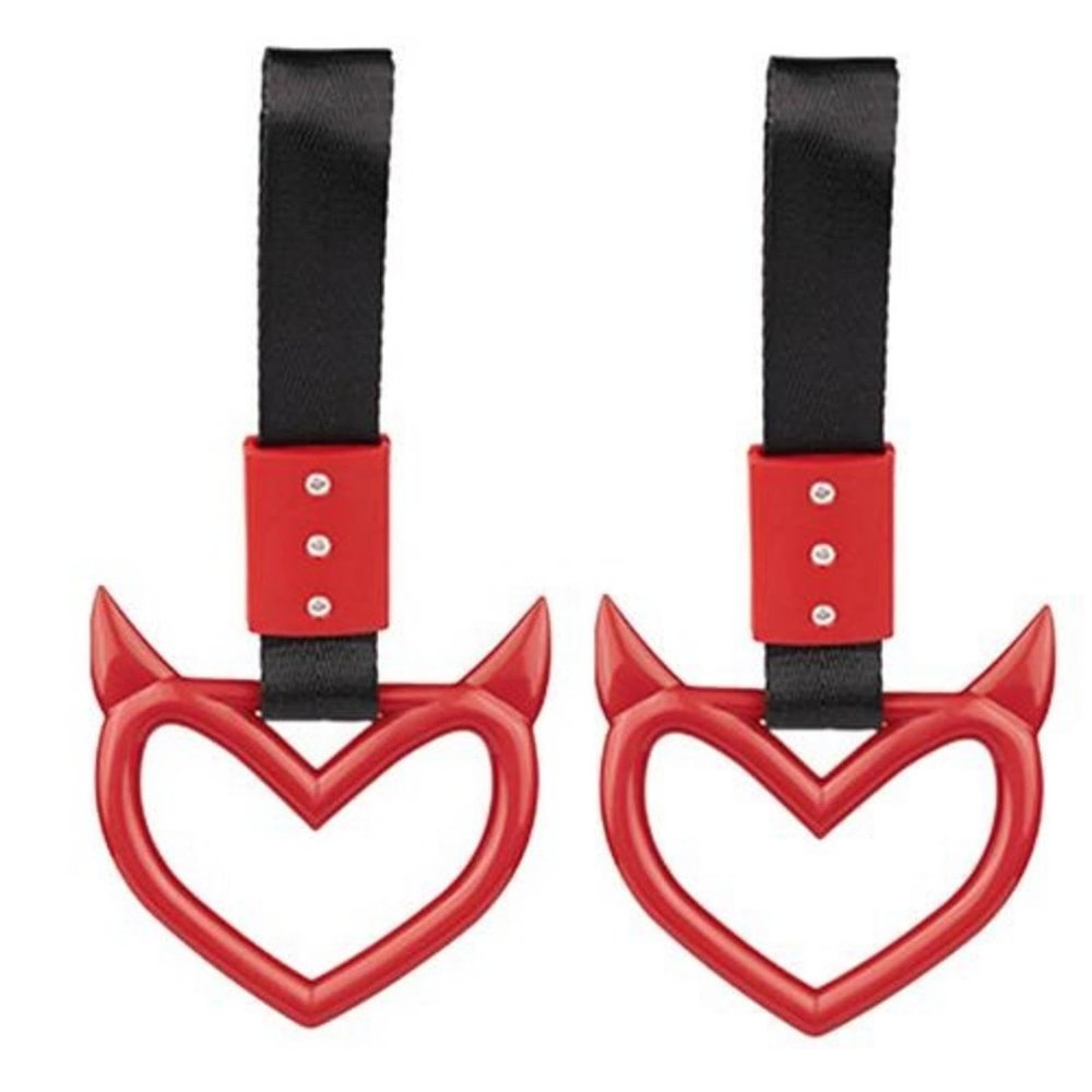 MotorCart Basics 2PCS Heart Shaped Car Handle Straps, Car Warning Rings, Heart Handle Bumper Warning Car Accessory, for Car Bus Subway Interior Exterior Decoration, Refer to Description, Red