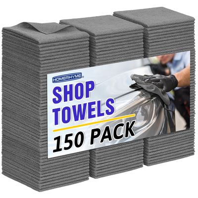 HOMERHYME Microfiber Cleaning Cloth,150 Pack Grey Cleaning Rags, Bulk All-Purpose Lint-Free Shop Towels Wipes, Commercial Micro Fiber Cleaning Towels Washcloth for Car Garage Housekeeping 11.5"*11.5"