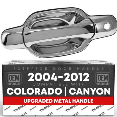 T1A Exterior Front Driver Door Handle, Upgraded Metal - Compatible with 2004-2012 Chevrolet Colorado, 2004-2012 GMC Canyon - All Chrome w/Keyhole - OEM 25875521