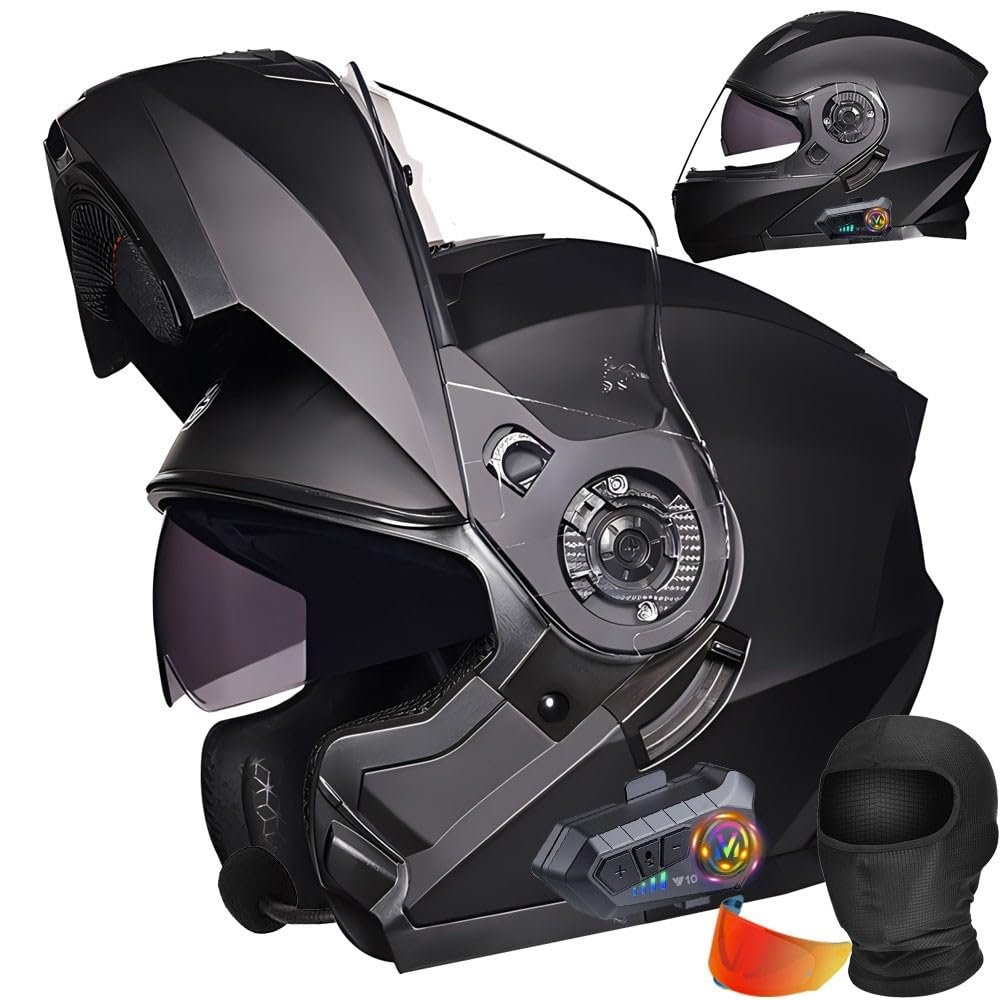HALYING Bluetooth Modular Motorcycle Helmets DOT Approved Helmets for Adults Motorcycle, Dual Visor Helmets, Built-in Dual Speaker with Microphone, for Adult Men and Women