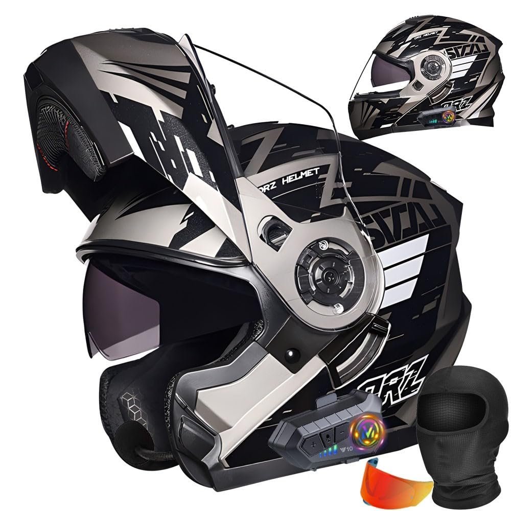 HALYING Bluetooth Modular Motorcycle Helmets DOT Approved Helmets for Adults Motorcycle, Dual Visor Helmets, Built-in Dual Speaker with Microphone, for Adult Men and Women