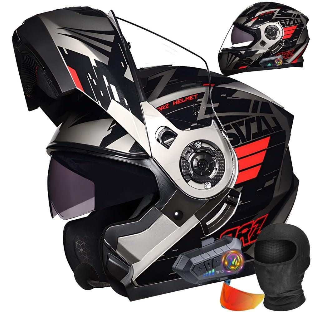 HALYING Bluetooth Modular Motorcycle Helmets DOT Approved Helmets for Adults Motorcycle, Dual Visor Helmets, Built-in Dual Speaker with Microphone, for Adult Men and Women