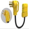 30Amp 240V to 20 Amp 120V Dryer RV Distribution Adapter. 4 Prong NEMA 14-30P Male to 4 * 5-20R/5-15R Household Outlet Female with Circuit Breaker.EV/RV Generator Adapter Cord 1.5FT.Yellow view 1