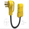 30Amp 240V to 20 Amp 120V Dryer RV Distribution Adapter. 4 Prong NEMA 14-30P Male to 4 * 5-20R/5-15R Household Outlet Female with Circuit Breaker.EV/RV Generator Adapter Cord 1.5FT.Yellow view 2