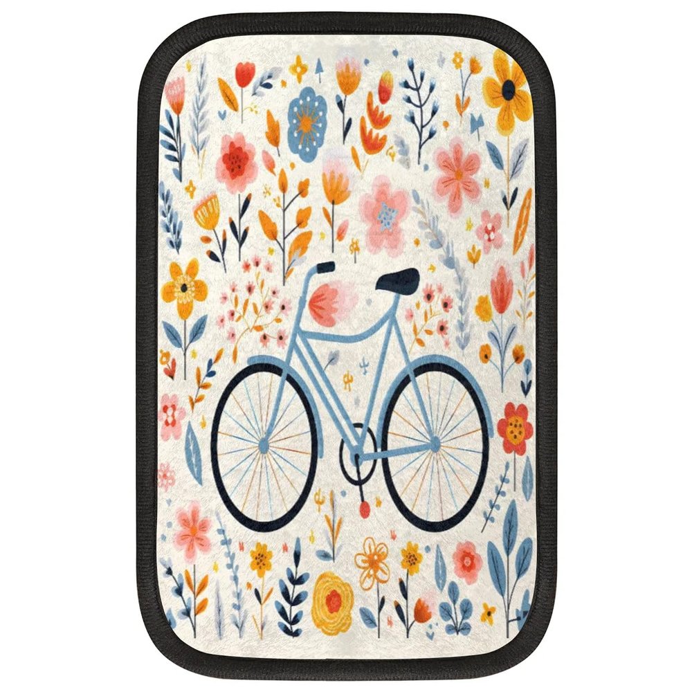 Snatocys Armrest Box Mat, Bicycle Cycling Armrest Cushion, 12.88 Inch Car Armrest Seat Box Cover Accessories Interior Protection for Most Vehicle SUV Car, Colorful Flowers