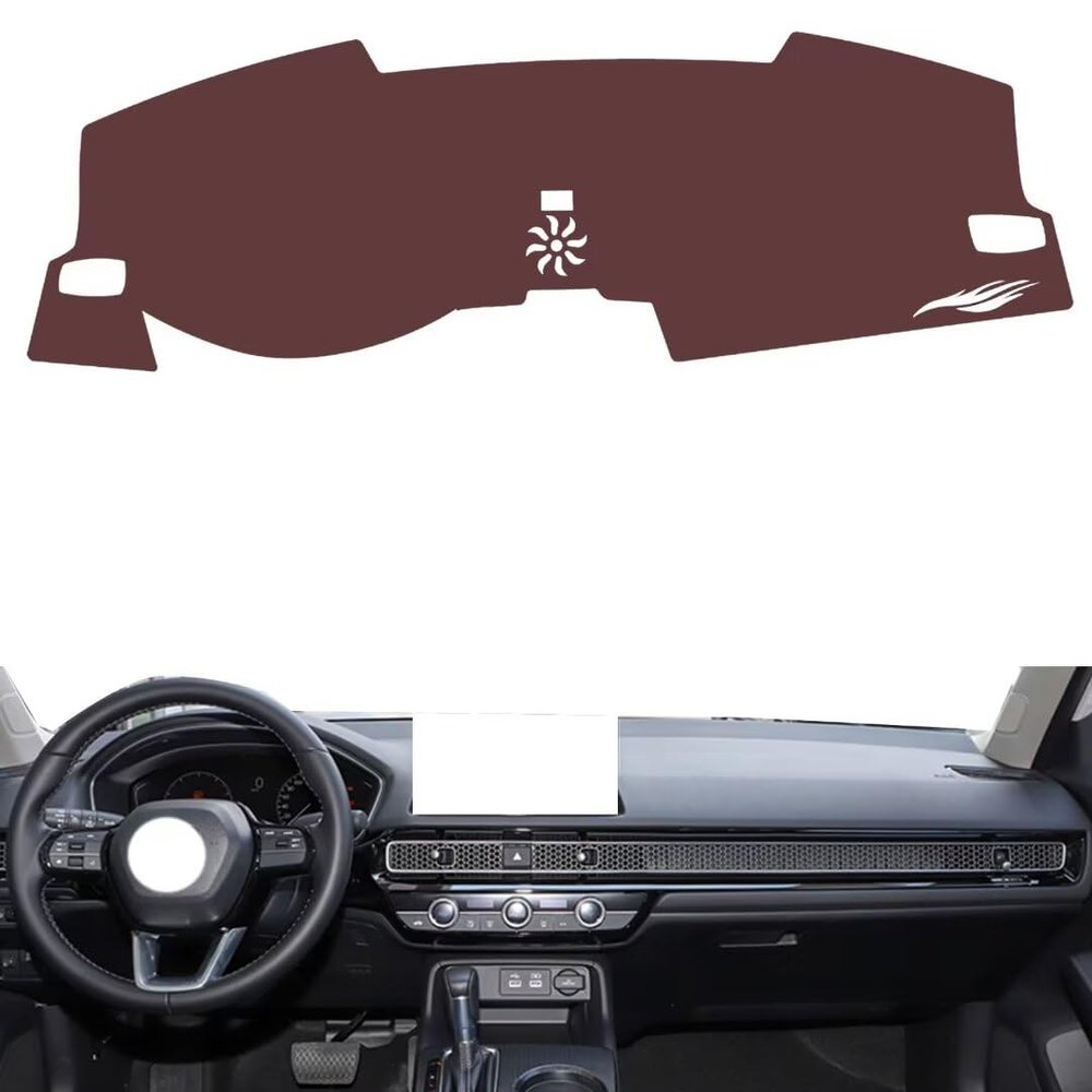 Anti-Slip Sun-Proof Dashboard Cover Compatible with Honda Integra, Premium Leather (Brown)