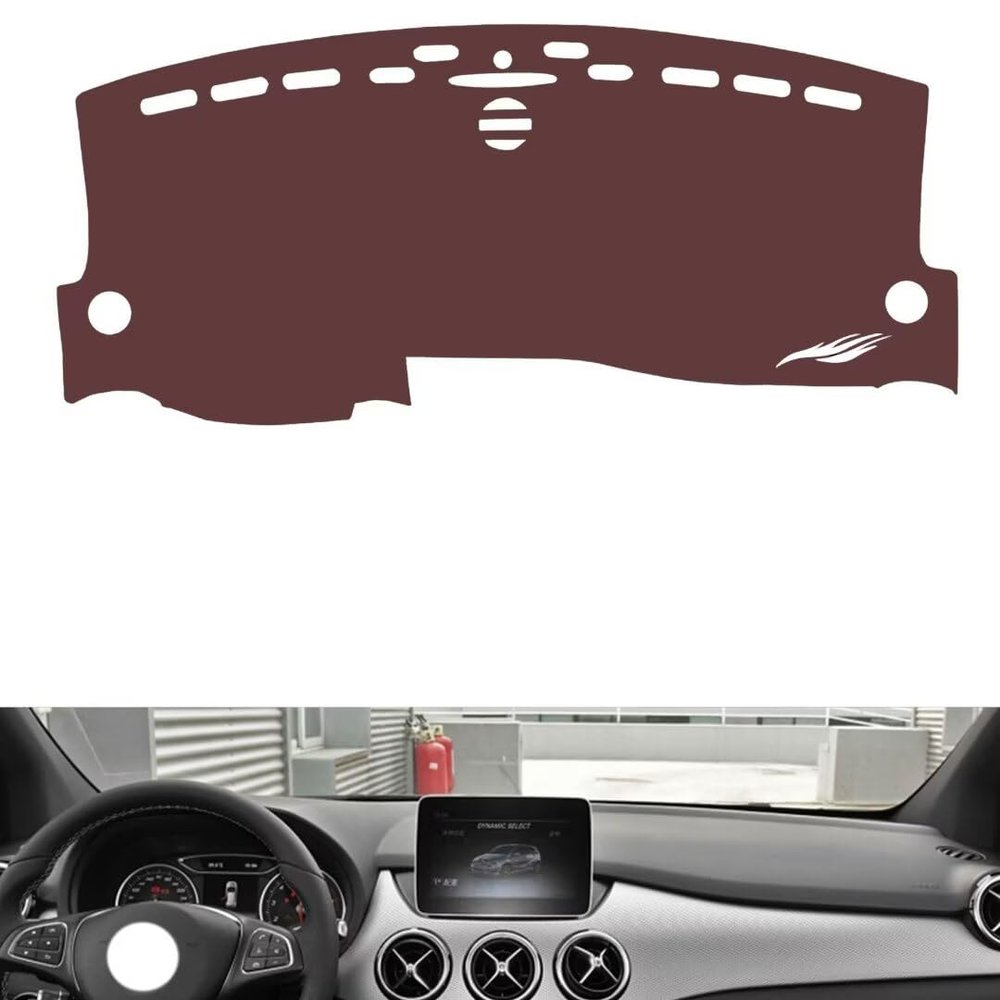 Anti-Slip Sun-Proof Dashboard Cover Compatible with Mercedes B Class 2011-2019, Premium Leather (Brown)