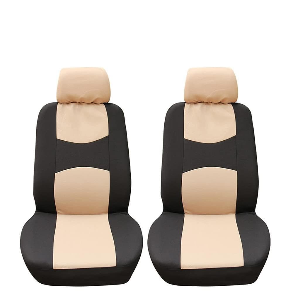 aqxreight Universal Car Front Seat Protective Cover Set Interior Decoration All Seasons Easy Clean Exquisite Design 4pcs Full Set Cloth Material (Beige+Black)