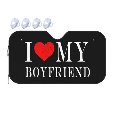 Windshield Sun Shade Foldable I Love My Boyfriend Puzzle Heart Sun Visor Sunshade Cover Car Shades Automotive Interior Uv Ray Protector SUV Truck Car Cool 55x30 Inch