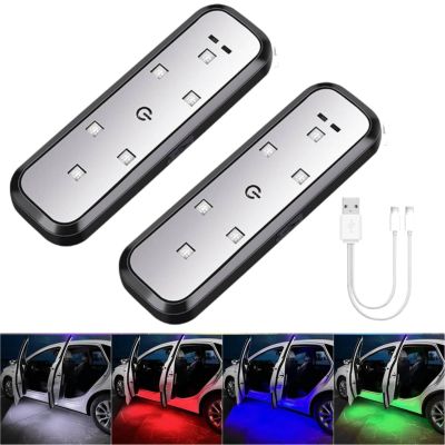 Car LED Door Lights Projector 7 Color Wireless Door Warning Lights USB Welcome Door Sill Courtesy Projection Magnetic Auto Sensing Ambient Puddle Lights (2Pcs)