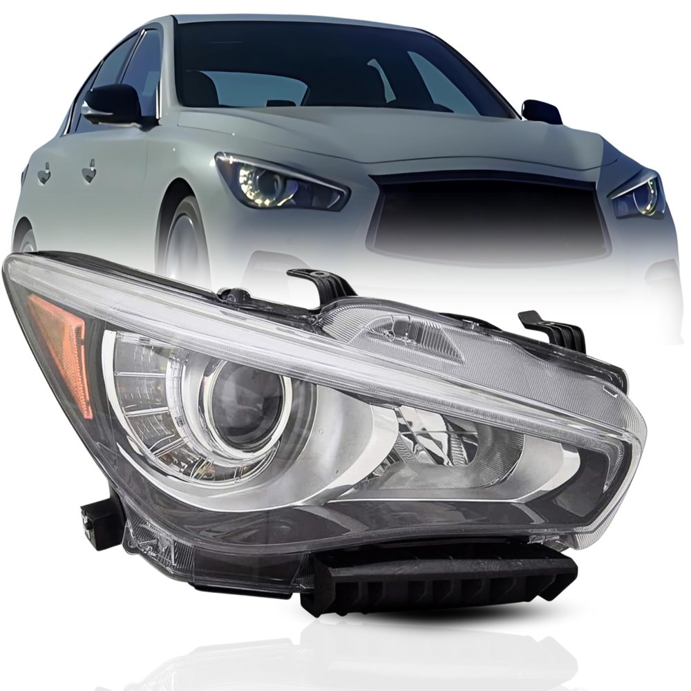 Headlamp Replacement For INFINITI Q50 2018-2023 LED Headlight Assembly without Adaptive Headlight with Bulbs Right Side / Passenger Side Partslink: IN2503179C / OEM: 26010-6HH7A CAPA Certified