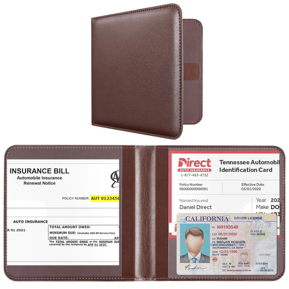 CoBak Car Registration and Insurance Holder - Vehicle Glove Box Car Organizer, Auto Truck Comparment Accessories Case for Essential Document, Driver License, Cards (Deep Brown)