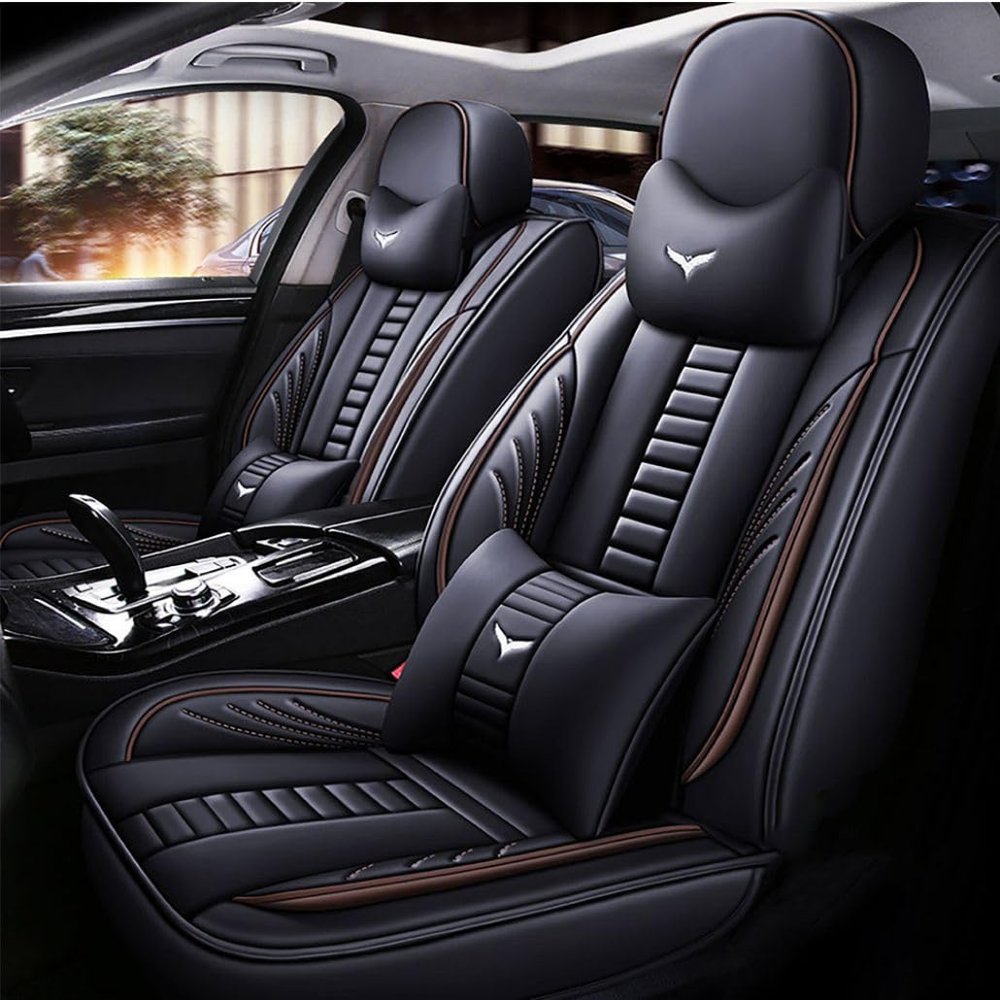 Niscarda for Toyota Camry 2004-2026 Seat Covers, Nappa Leather Waterproof Anti-Slip Easy to Install Seat Protector (Black&Coffee, Full Set)