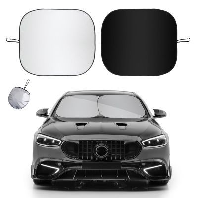Yourkar 2 PCS Car Windshield Sun Shade, 31 28 Inches Thickened Sunscreen Auto Windshield Sunshade, Silver Coated Fabric Vehicle Sun Blocking Shades, Universal Car Accessories (M)