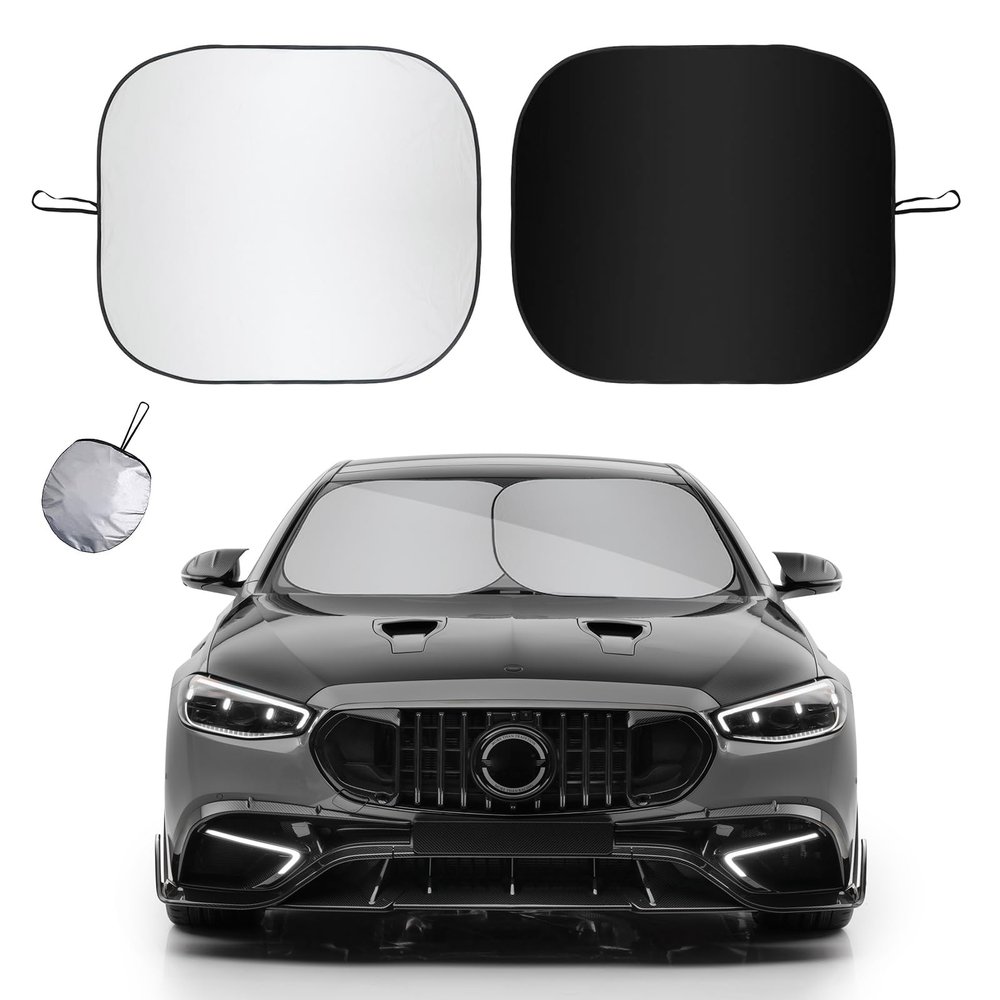 Yourkar 2 PCS Car Windshield Sun Shade, 31 28 Inches Thickened Sunscreen Auto Windshield Sunshade, Silver Coated Fabric Vehicle Sun Blocking Shades, Universal Car Accessories (M)