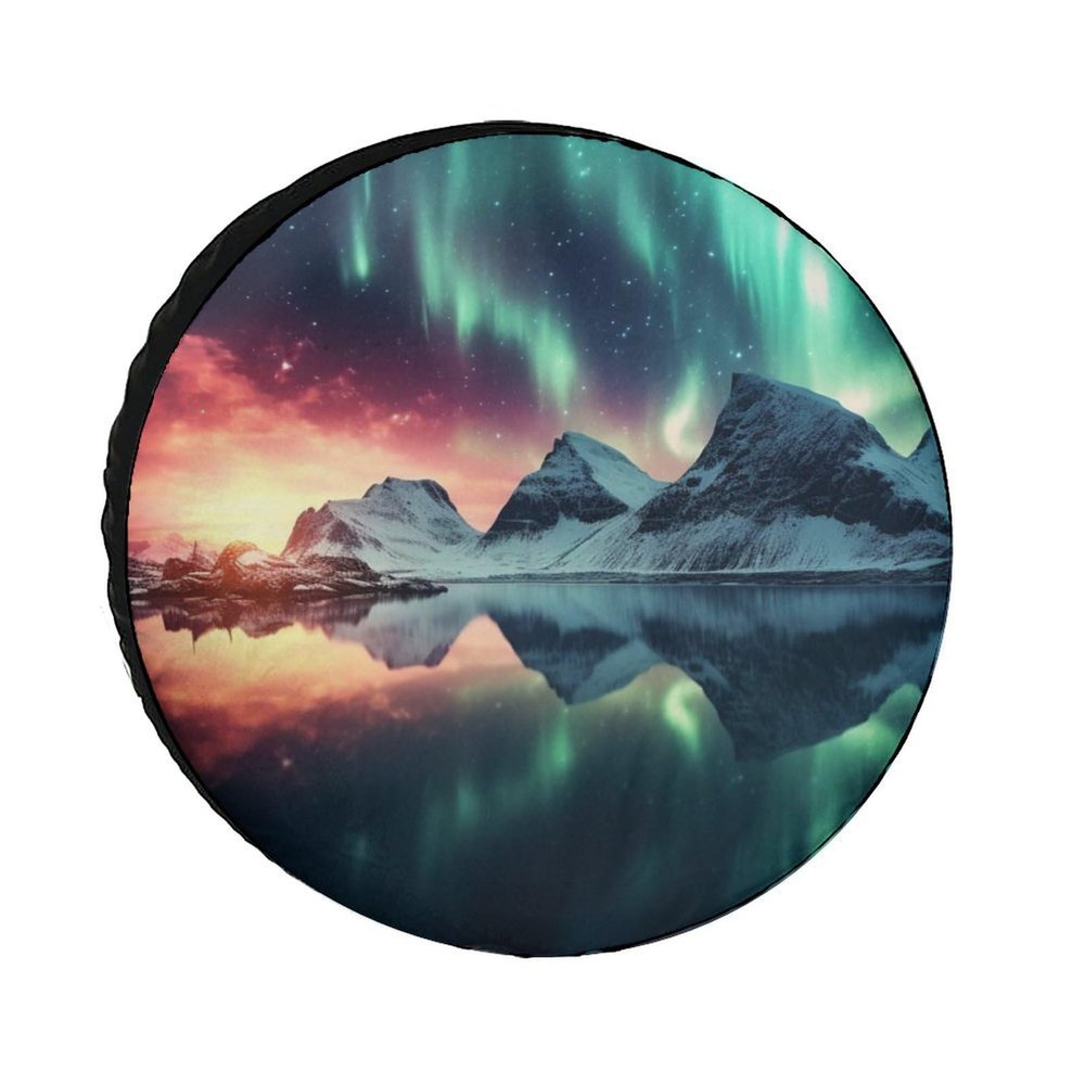 Fine Northern Lights Spare Tire Cover Shining Over Mountains Aurora Borealis Wheel Covers Waterproof Sun Protection Fit for Trailers, RV, SUV, Off-Road Vehicle, Camper, and Trucks