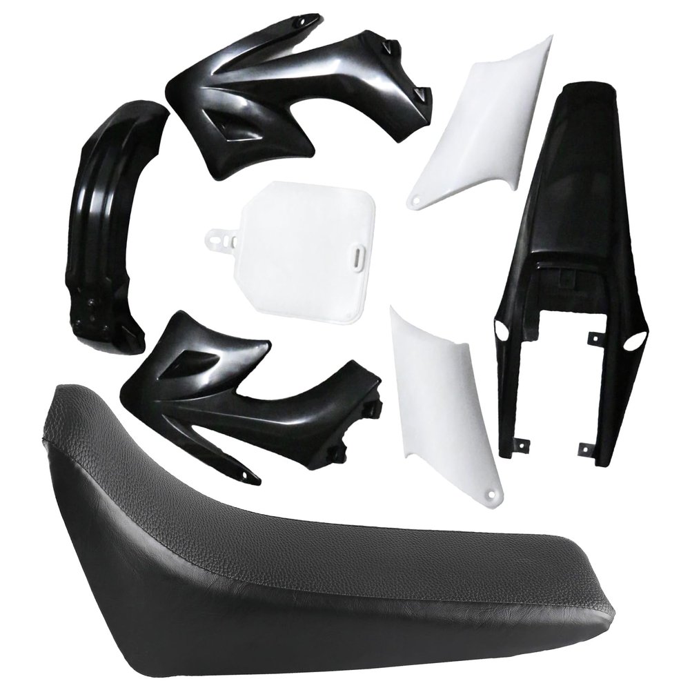 ICONSPORTSS Complete Plastic Fender Fairing Body Work Kit Mudguard Set with Seat For Motorcycle Pit Dirt Bikes Apollo 110cc 125cc 140cc 150cc 160cc Orion (Black)
