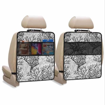 T&H XHome Car Seat Protector, 2 Pack Kick Mats with Organizer - 3 Pocket Storage, Summer Gradient Black Gray Ocean Coral Sea Back Seat Cover for Kids Universal Fit Automotive Interior Protectors