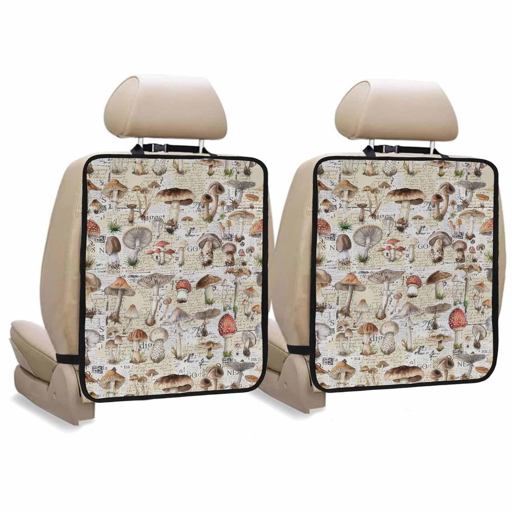T&H XHome Car Seat Protector, 2 Pack Kick Mats Back Seat Protector Retro Mushroom Spring Summer Plant Leaves Waterproof Backseat Cover for Kids Universal Fit Automotive Interior Protectors