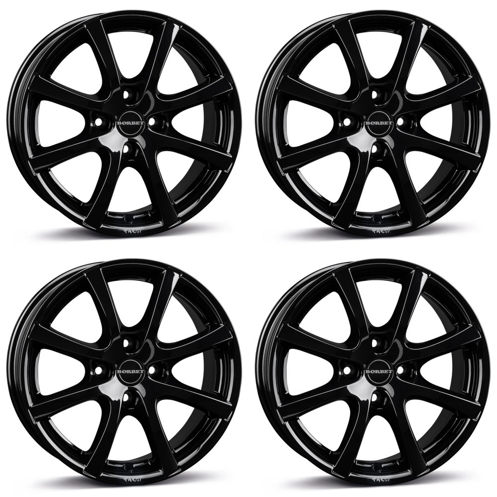 4x Borbet alloy rims LV4 5.5x15 ET45 4x100 black glossy compatible with Chevrolet Aveo Kalos Lanos Spark