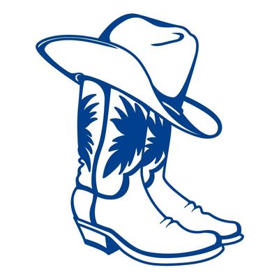 Dark Spark Decals Cowboy Hat Resting on Cowboy Boots 8 inch Blue Indoor Outdoor Vinyl Decal