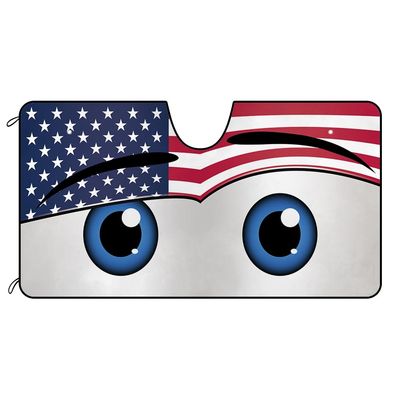 GUGLILI Funny Eyes Car Windshield Sun Shade Innocent Eyes Car Sunshade Sun Visor Protector for SUV Truck Blocks UV Rays Keeps Vehicle Cool American Flag 51 X 26.8 Inch