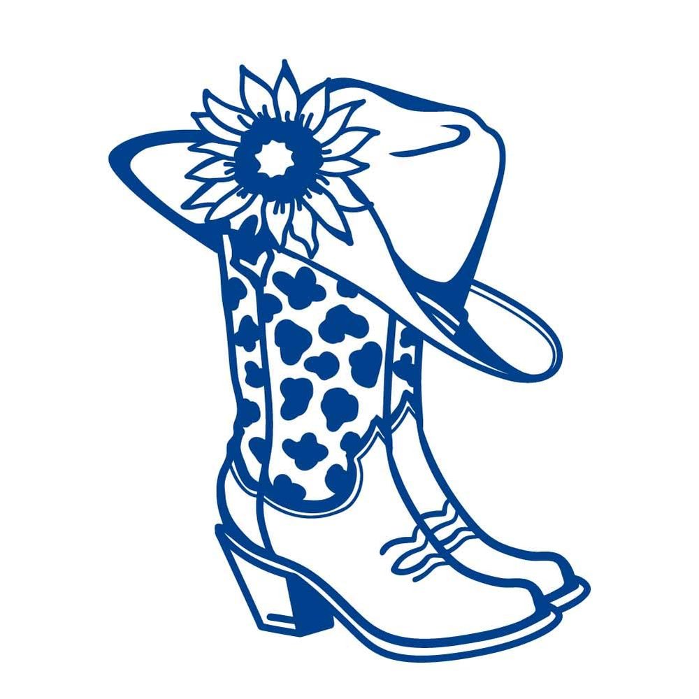 Dark Spark Decals Cowgirl Boots with Sunflower and Hat 12 inch Blue Indoor Outdoor Vinyl Decal