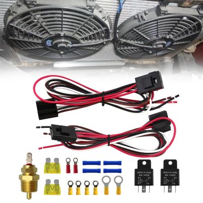 RYANSTAR RACING Dual Electric Fan Relay Kit with Radiator Electric Fan Thermostat Kit Fan Temperature Sensor Switch 185 On 175 Off Electric Cooling Fan Thermostat Kit 4 Pin 40 AMP Waterproof Relay Kit