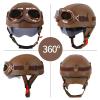 German Style Motorcycle Helmets, Retro Leather Half Helmet, DOT Approved Adult Men Women Vintage Half Face Helmet, with Goggles, for Moped Bike Cruiser Scooter Chopper (Brown, XL) view 3