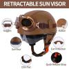 German Style Motorcycle Helmets, Retro Leather Half Helmet, DOT Approved Adult Men Women Vintage Half Face Helmet, with Goggles, for Moped Bike Cruiser Scooter Chopper (Brown, XL) view 4