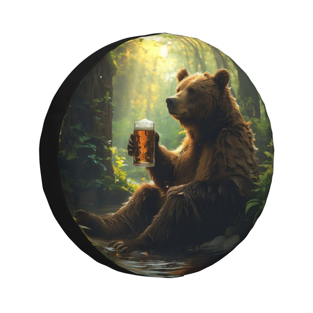 Bear Holding A Beer Mug Spare Tire Cover Weatherproof Universal Wheel Protectors Wheel Covers for RV Camper Travel Trailer SUV Truck 16 Inch