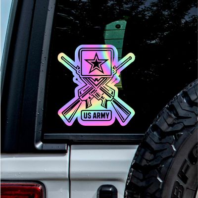 (2 Pcs, 8'' x 8.4'', Hologram) No Background Durable and Waterproof of US Army Sticker Decal for Laptops, Water Bottles, Cars, Trucks, Wall Ideal Gift