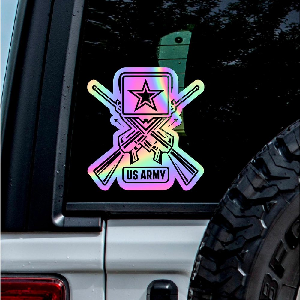 (2 Pcs, 8'' x 8.4'', Hologram) No Background Durable and Waterproof of US Army Sticker Decal for Laptops, Water Bottles, Cars, Trucks, Wall Ideal Gift